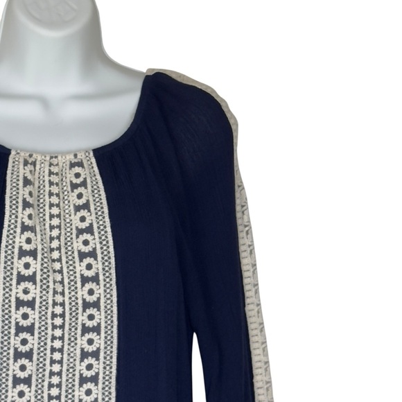 Indigo Soul Navy Blue Lace Detail Bracelet Sleeve Tunic Top Small - Picture 6 of 13